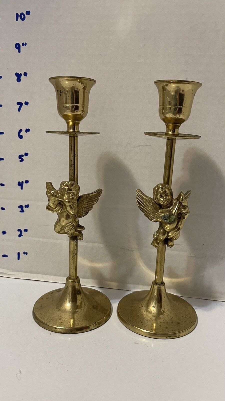 Vintage Solid Brass Cherub Candlesticks Made In India