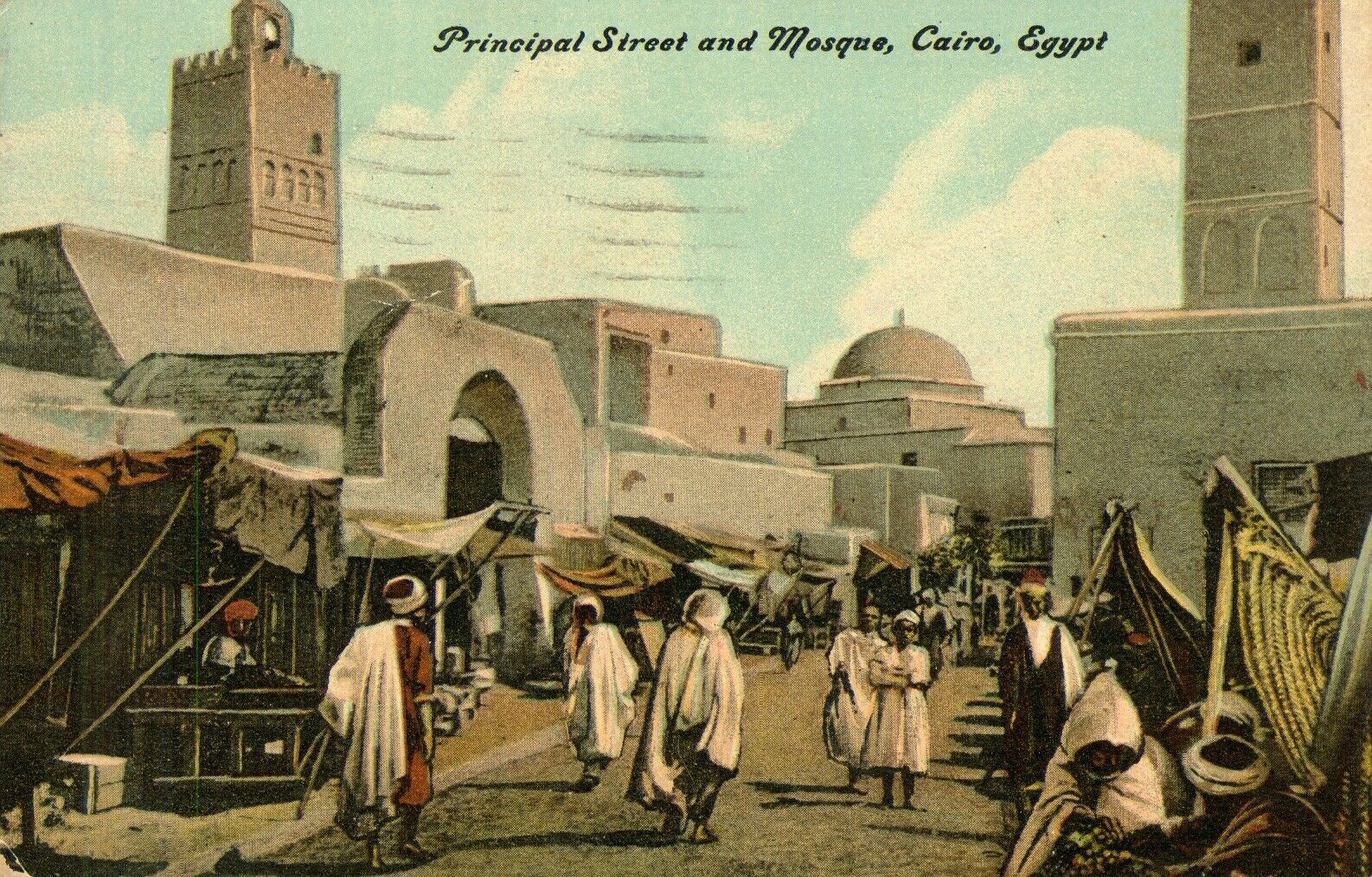 1919 EGYPT Postcard PRINCIPAL STREET and MOSQUE, CAIRO, African Continent 