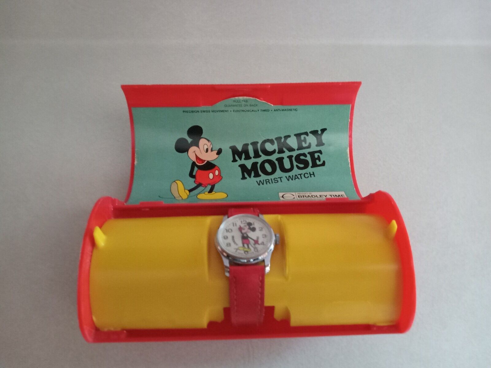 VTG Mickey Mouse Watch By Bradley Time In Original Case W Paper