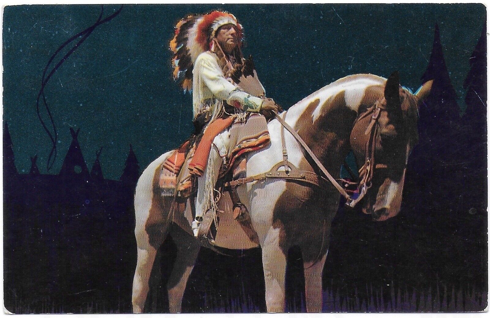 Postcard NB ￼Omaha Nebraska, c1961 Native American Indian Chief & Horse — D25