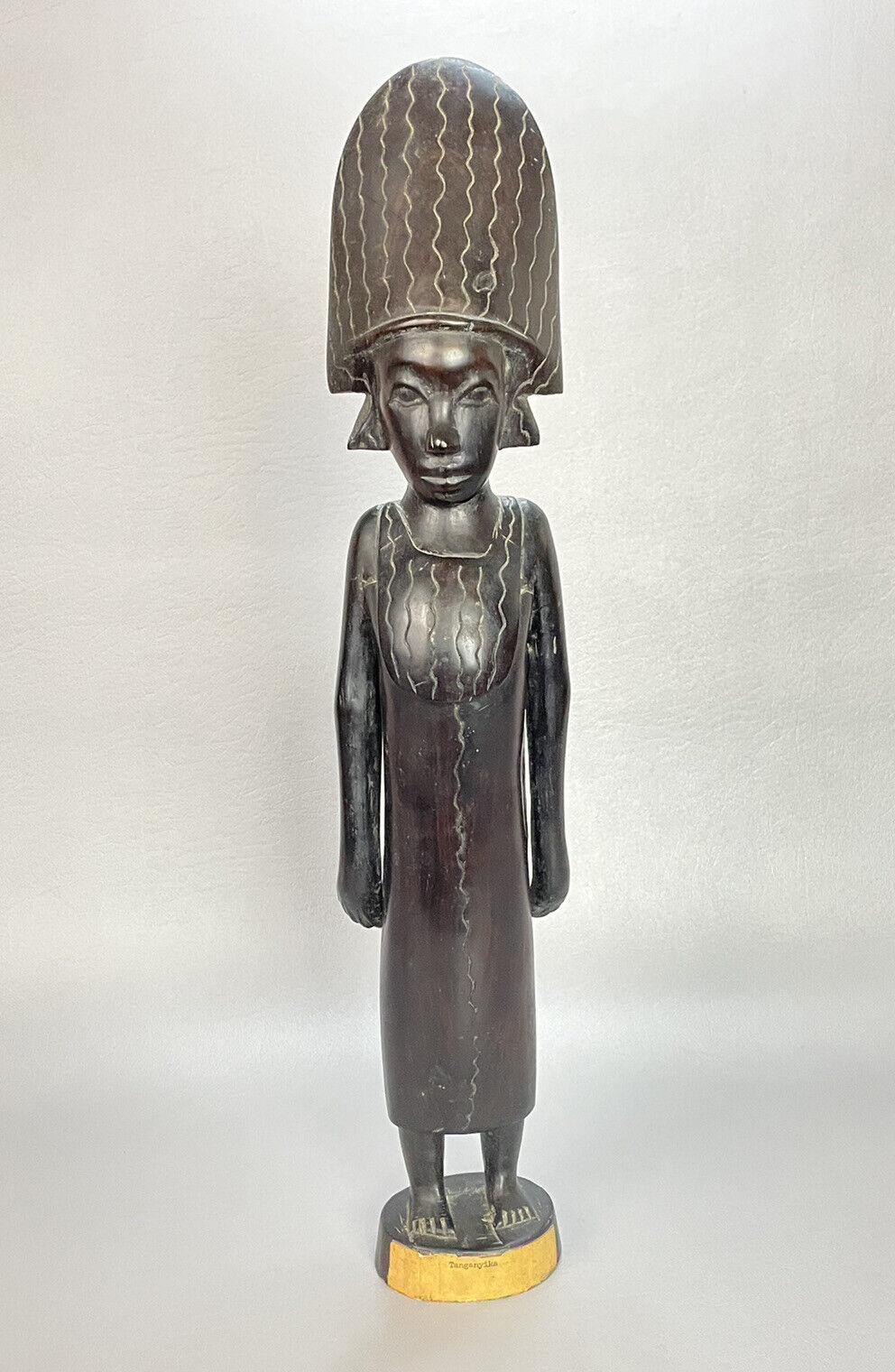 Vintage Hand Carved Wooden African 1960s Iron Wood Sculpture Tanganyika Woman