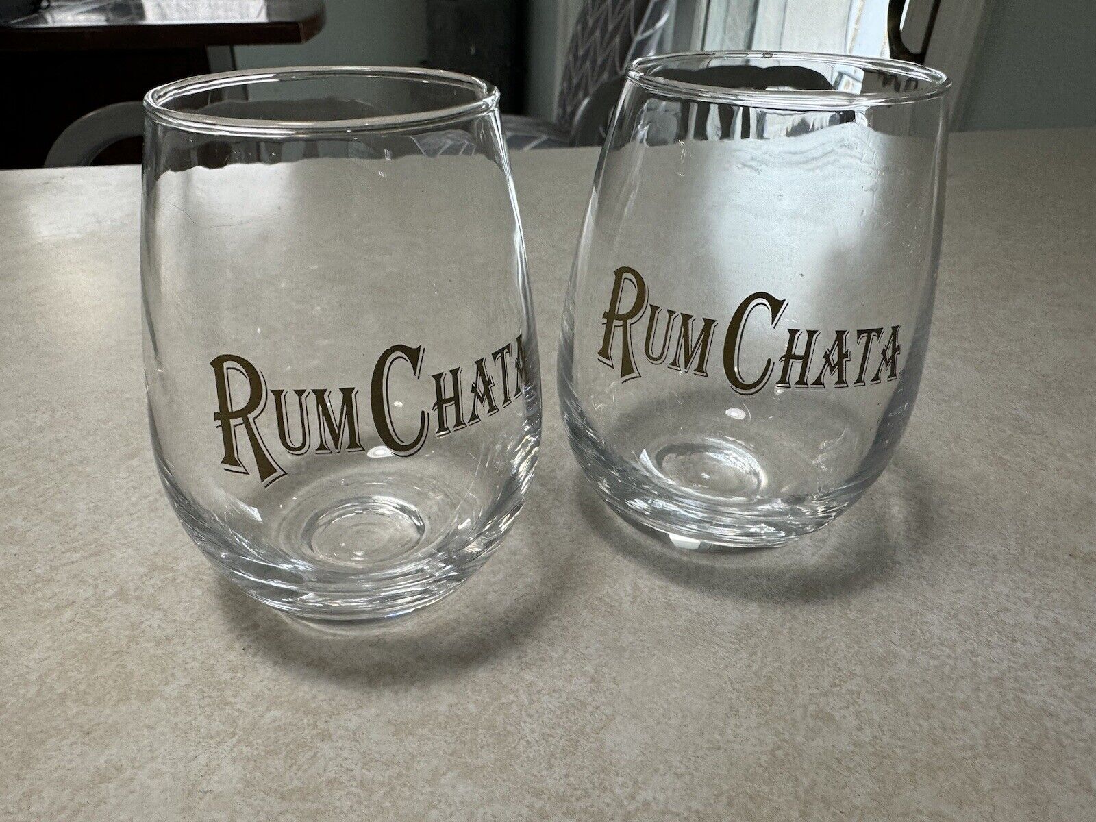 Set Of 2 Unique RUM CHATA 4” Drinking Glasses Really NICE
