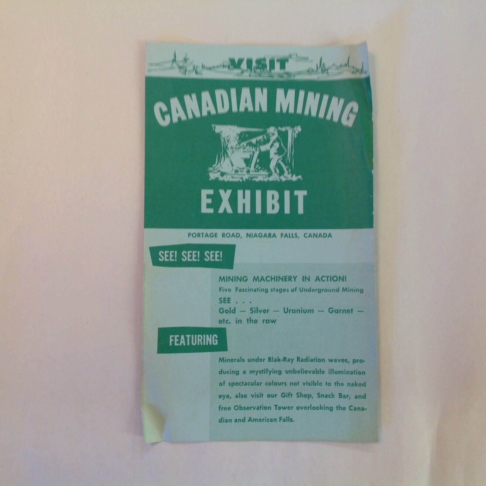 Vintage Souvenir Canadian Mining Exhibit Flier Portage Road Niagara Falls Canada