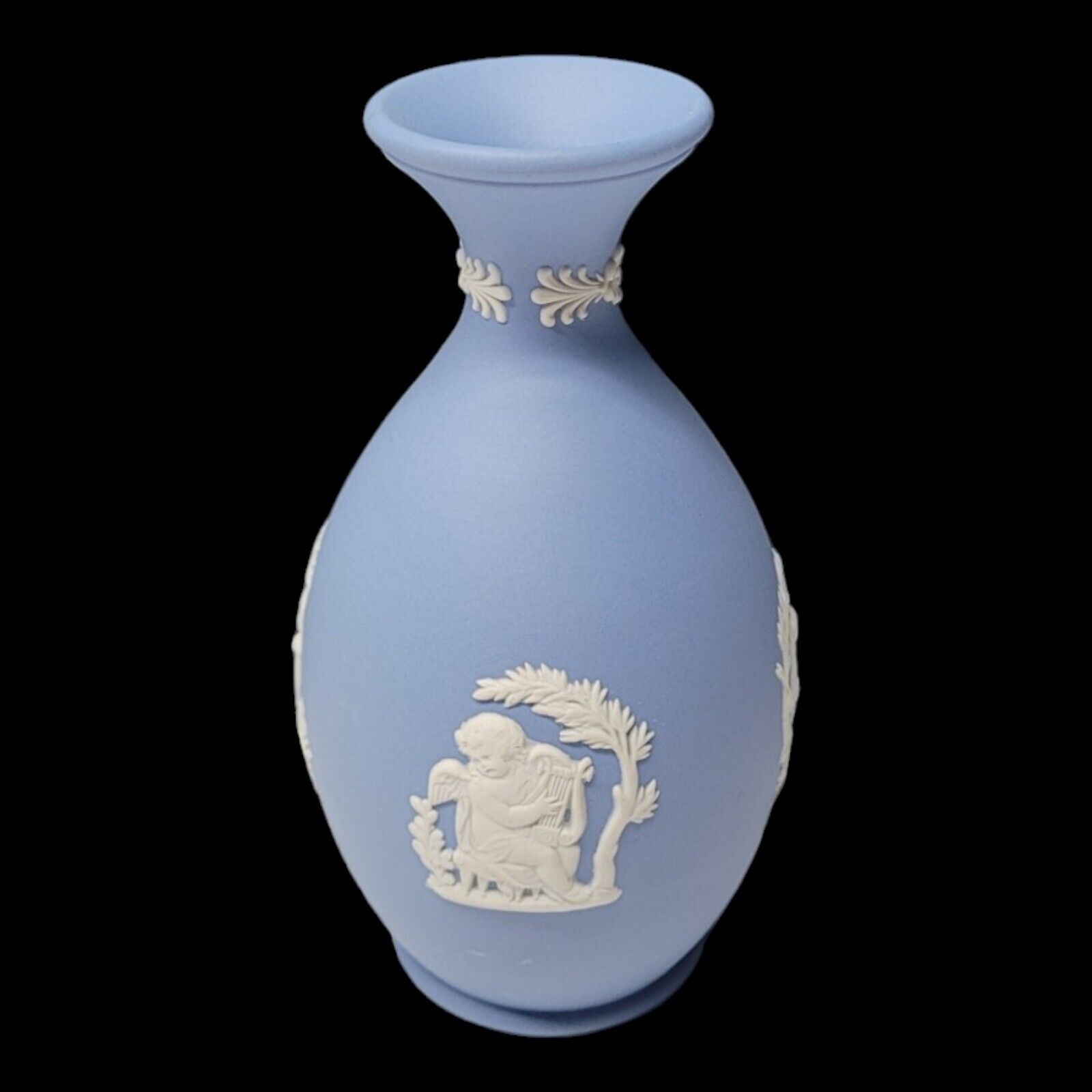 Vintage Wedgwood Blue Jasperware Bud Vase White Cameo - 5” Tall  