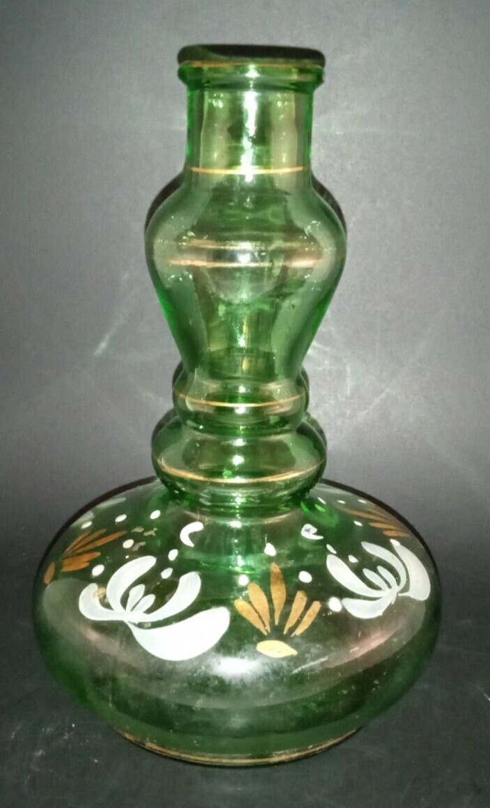 VINTAGE Clear ITALY Brebbia Green Glass VASE/ Gold Painted inlay