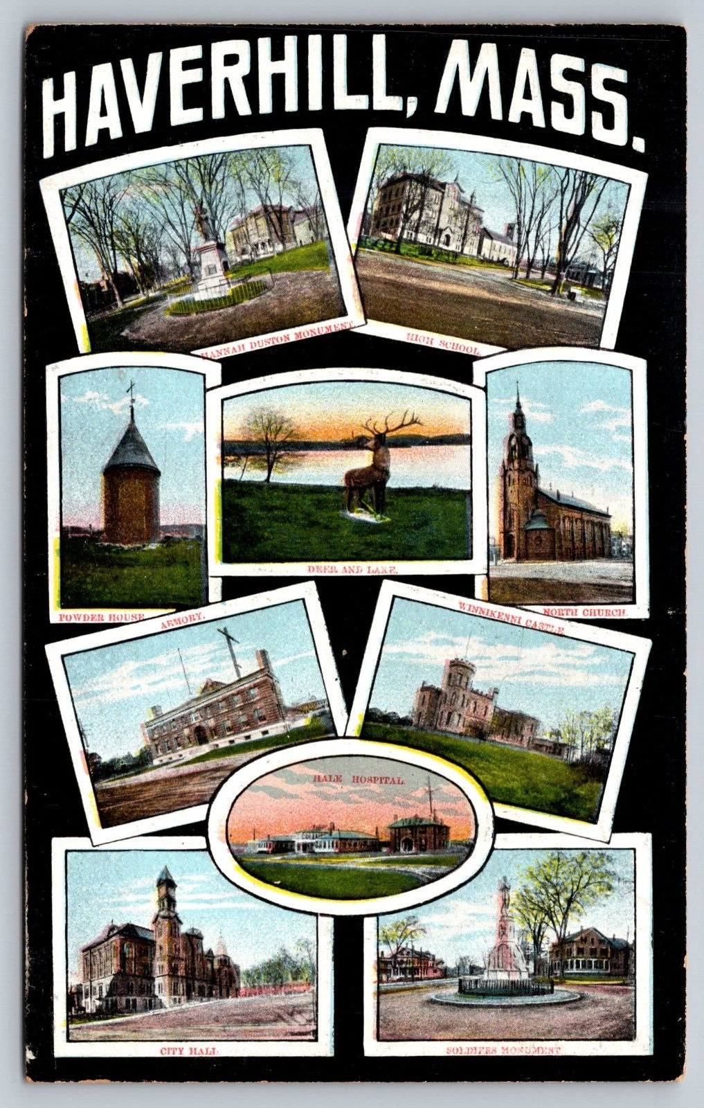 Postcard Haverhill Massachusetts Multi View Monuments City Hall Church Castle