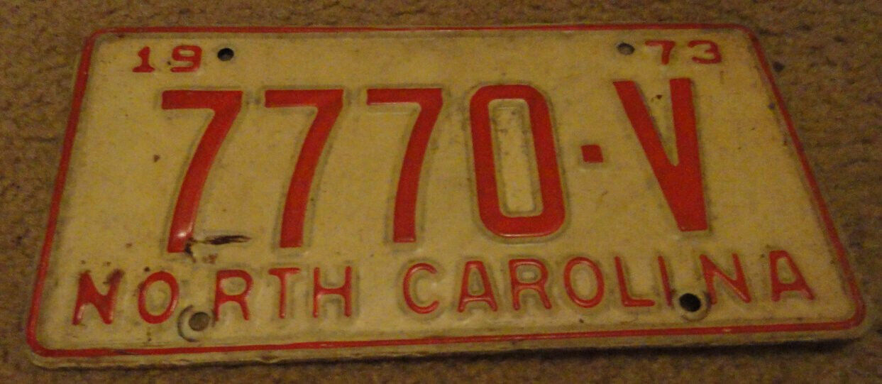 1973 North Carolina license plate 7770 V