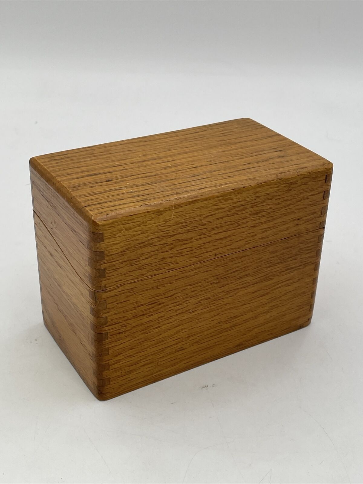 Vintage Oak Wooden Recipe File Index Card Box Hinged Lid Dovetailed Joints