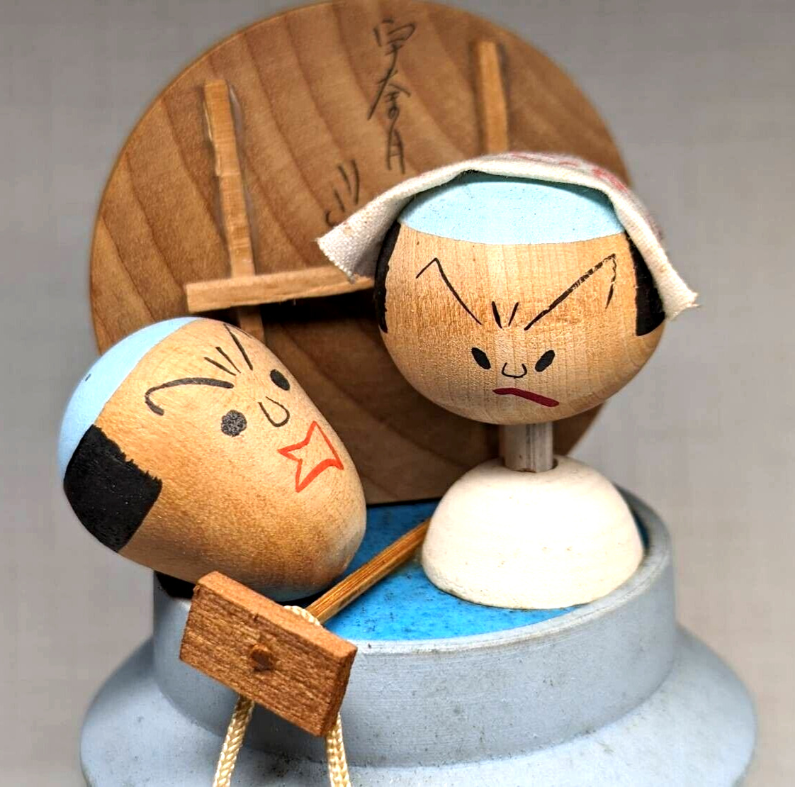 japanese antique kokeshi doll Mr. Yaji and Mr. Kita Unazuki Onsen Goemon bath