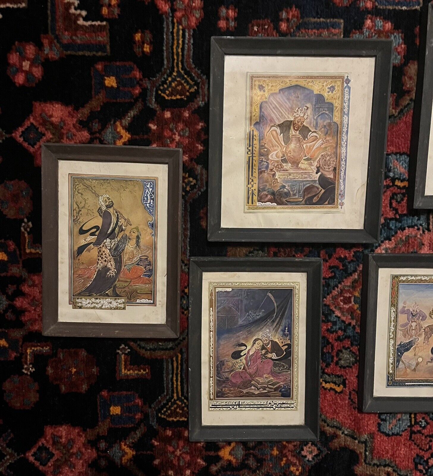 Vintage 6 Framed Persian Darvish Art prints collage