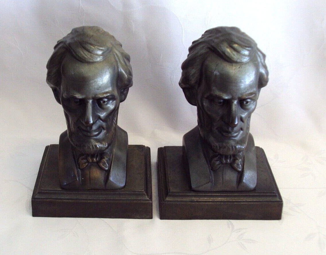 VINTAGE BRONZE TONE METAL PRESIDENT ABRAHAM LINCOLN BOOKENDS  NICE