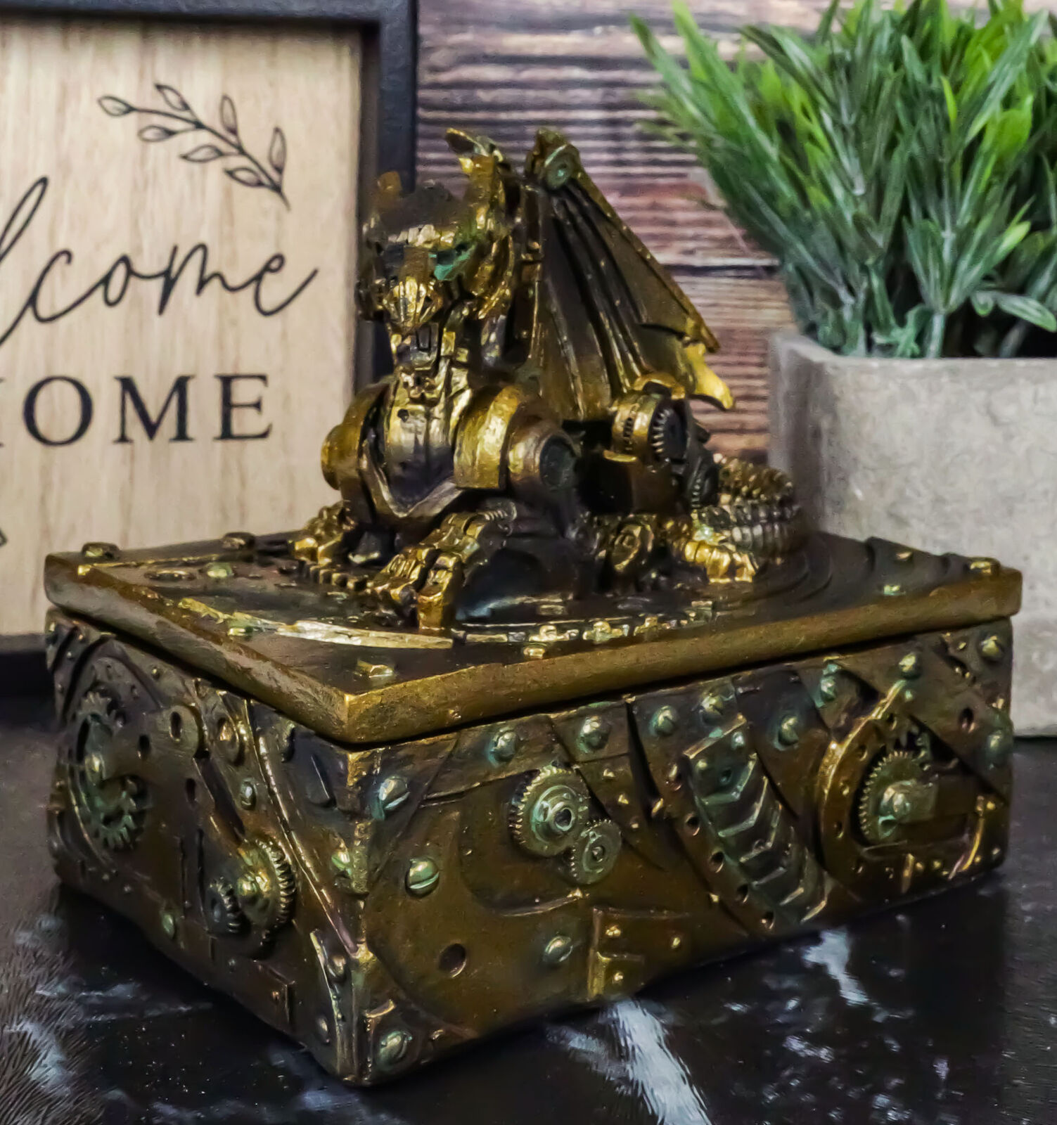 Ebros Steampunk Dragon Jewelry Box Vintage Cyborg Dragon Decorative Box