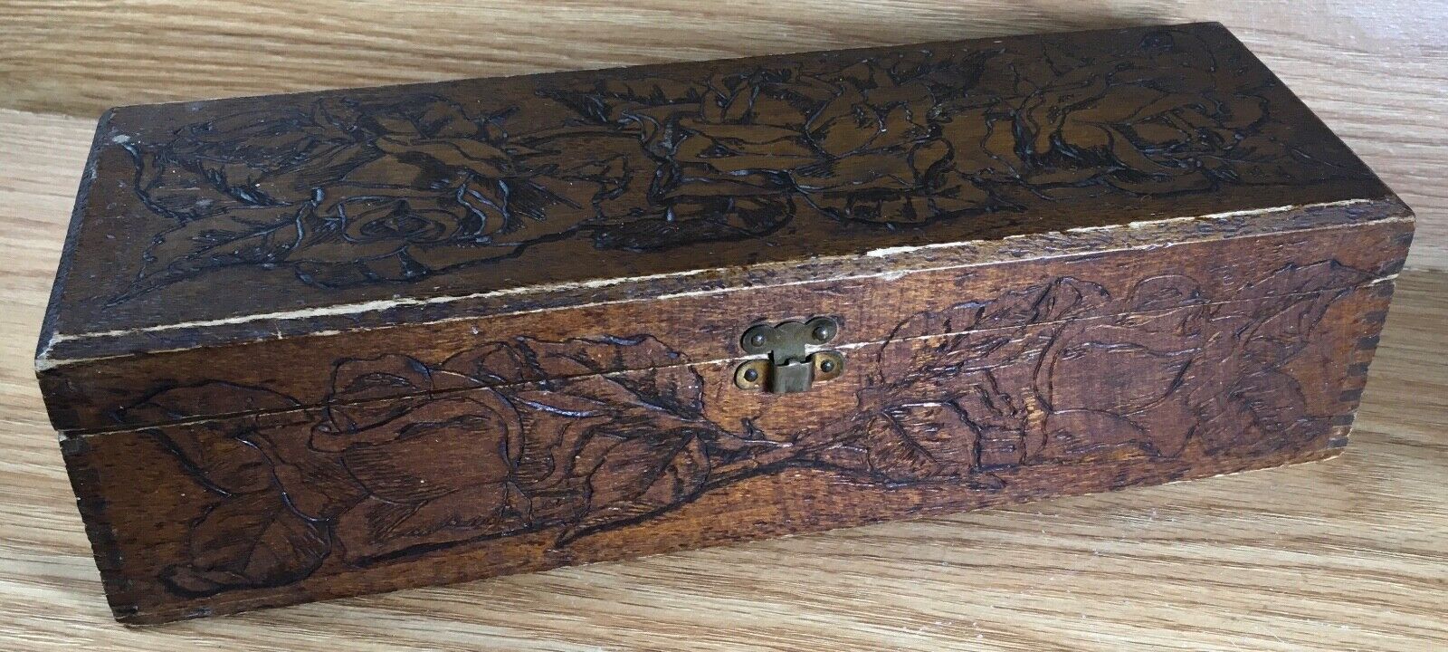 Vintage Antique Wooden WOODBURNED lightweight wood box