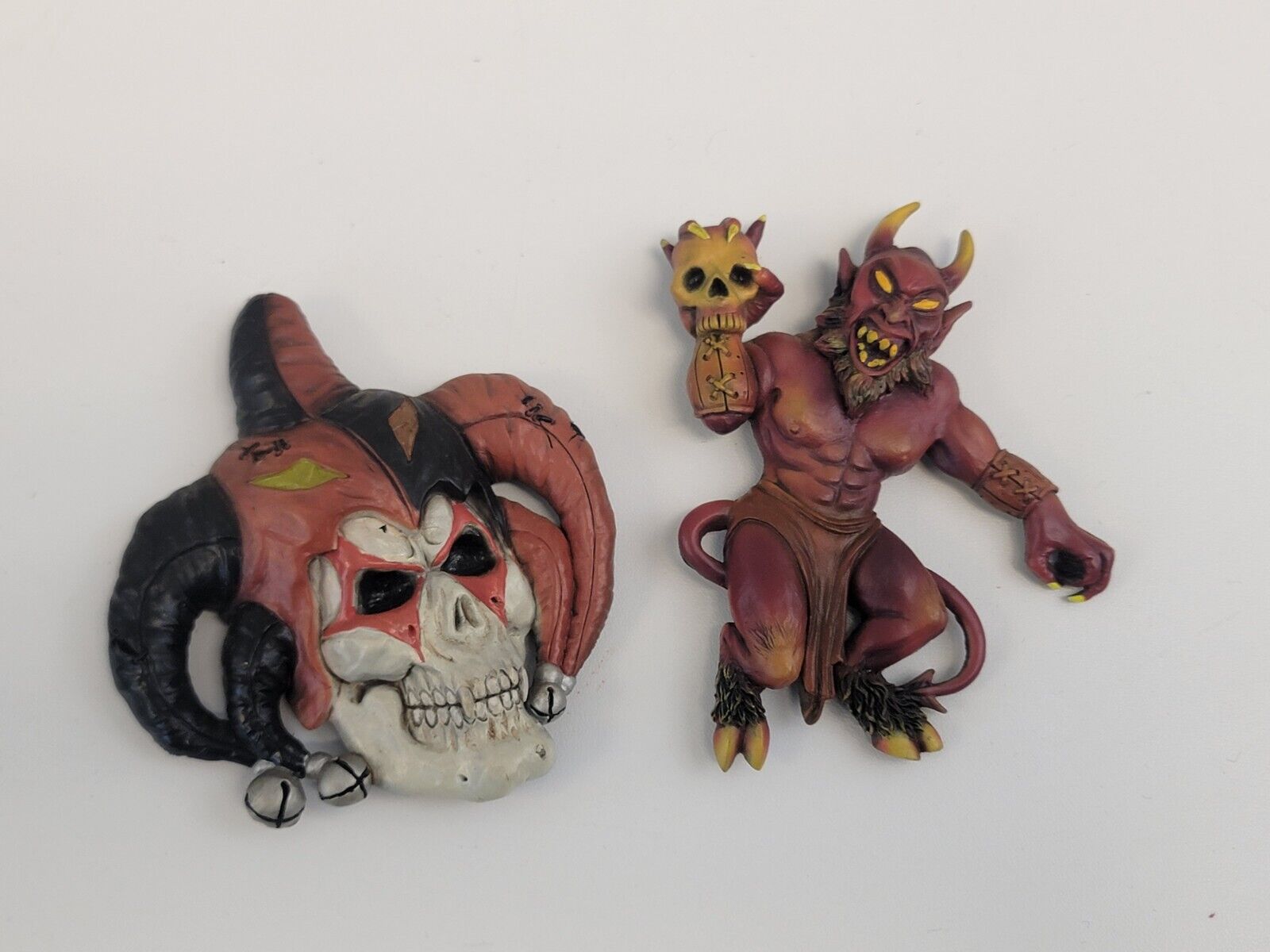 Vintage 2002 Adams Apple Scary Devil and Jester Skull Fridge Magnets Halloween