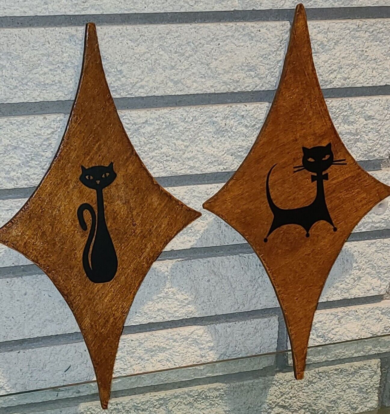Pair of retro MCM Inspired MID CENTURY MODERN Atomic Cat  Wall Art Plaques #7
