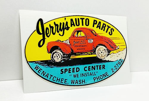 JERRY'S AUTO PARTS Washington Vintage Style DECAL / STICKER, rat rod, racing,car