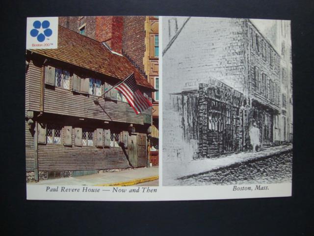 Railfans2 406) Postcard, Boston Massachusetts, The Paul Revere House Now & Then