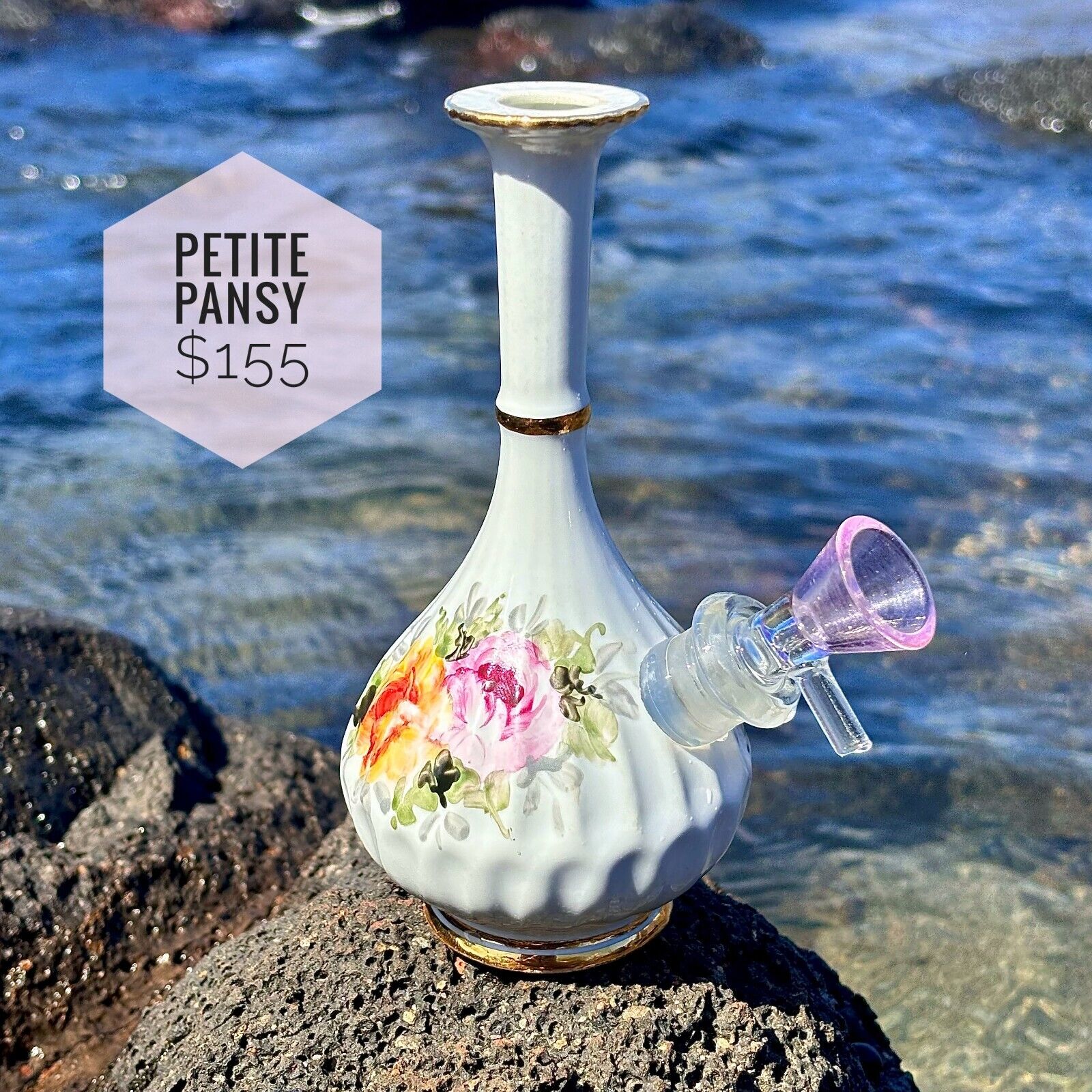 Petite Girly Bong Upcycled Ceramic Vintage With Flower Details