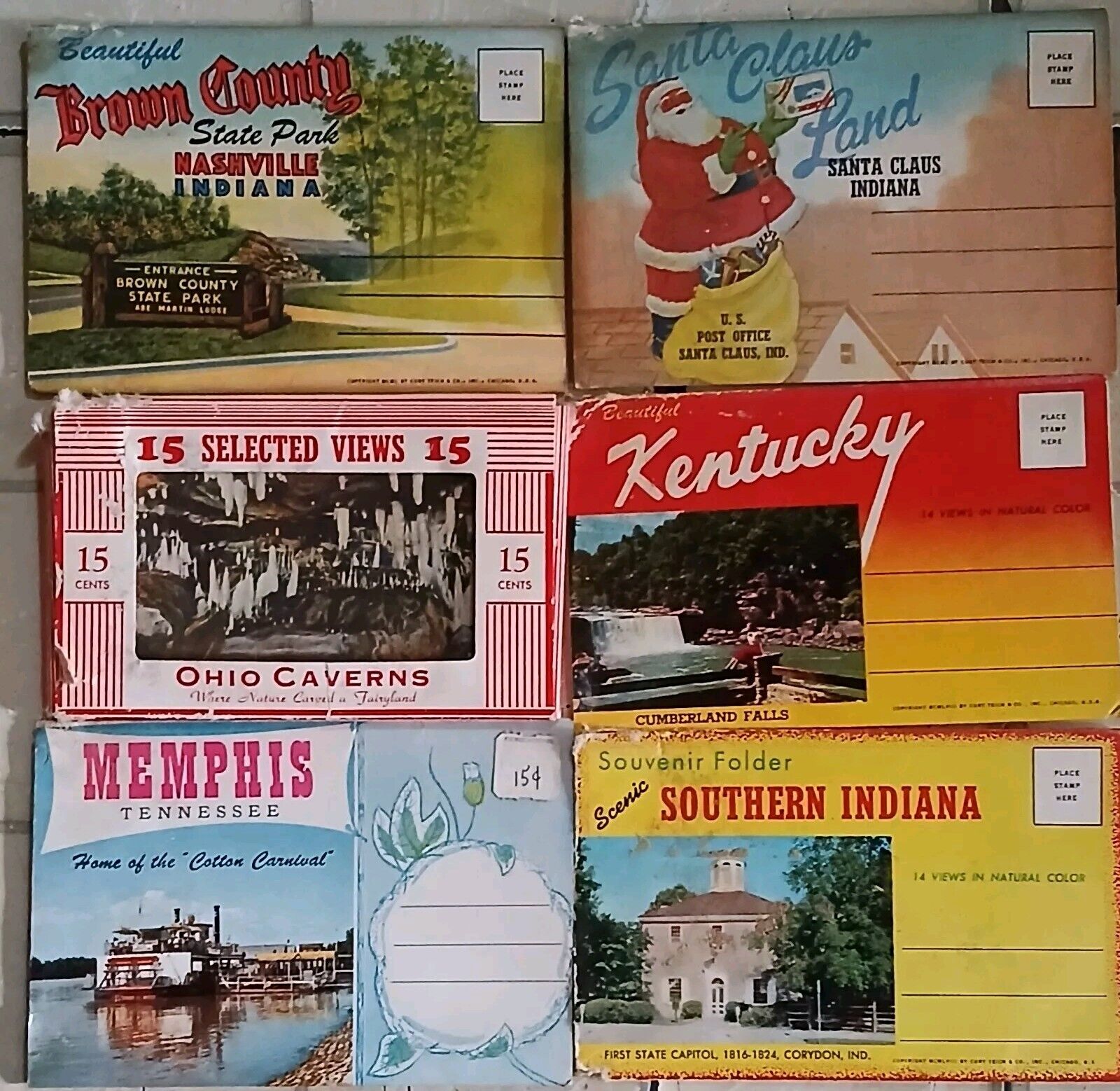 Vintage Lot of 6 Souvenir Postcard Folders Booklets Ky , IN, Oh, Tn Vintage 
