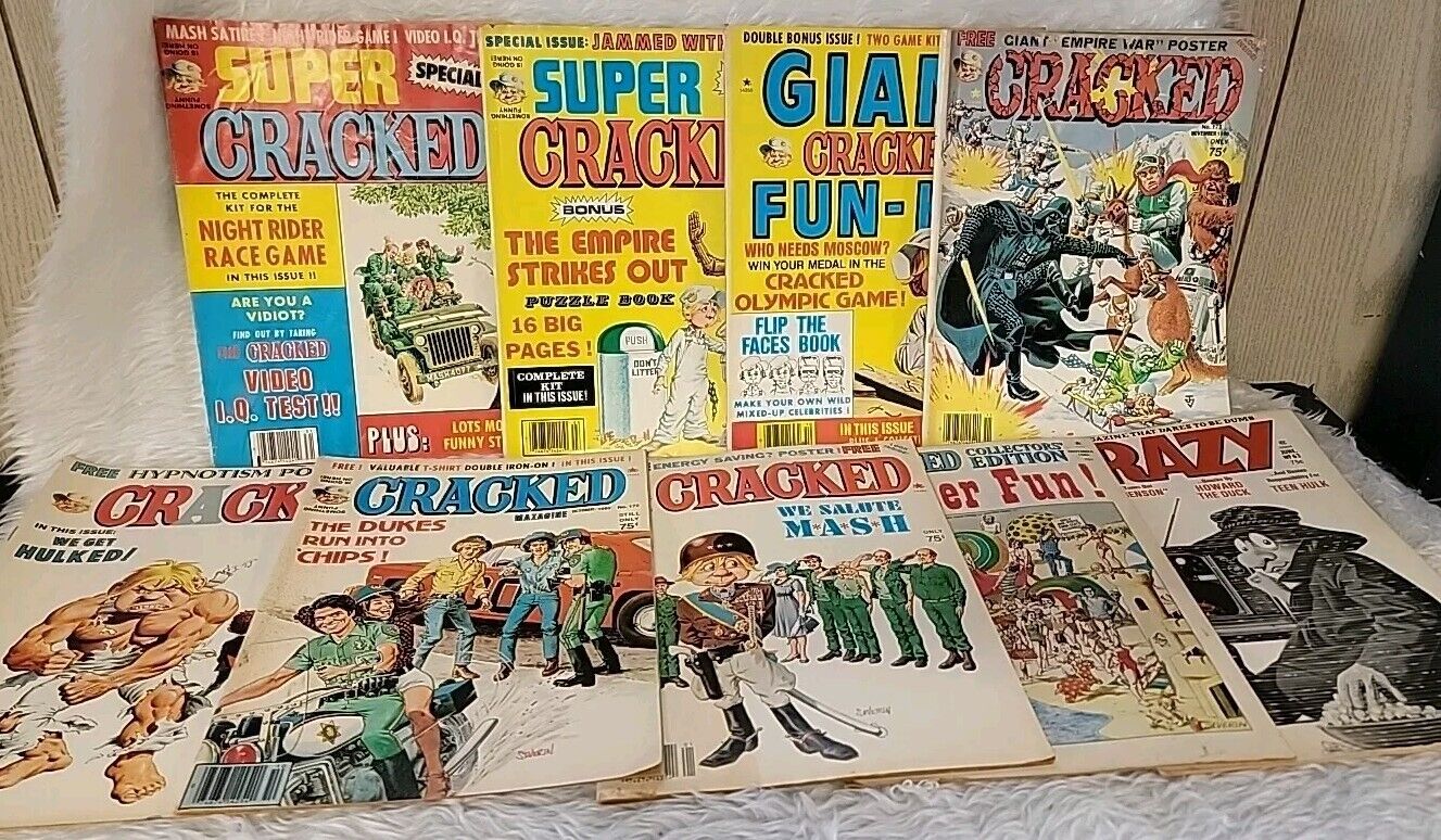 9 - Vintage 80s Crazy, Cracked, Super Cracked, & Giant Cracked Magazines Lot