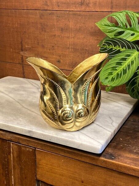 Vintage Solid Brass Vase Art Deco Flared Lip Planter Pot 1970s