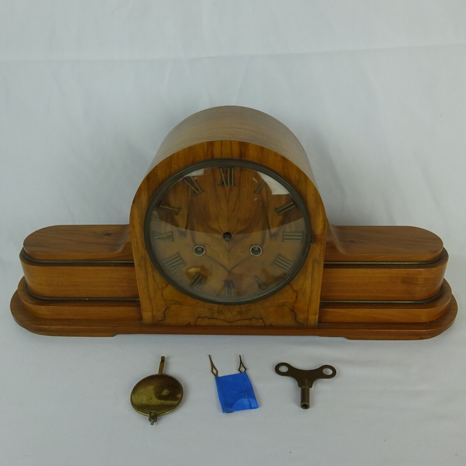 Vintage Danish Art Deco Wood Mantle Clock British Made Mechanical Chime ~ Repair