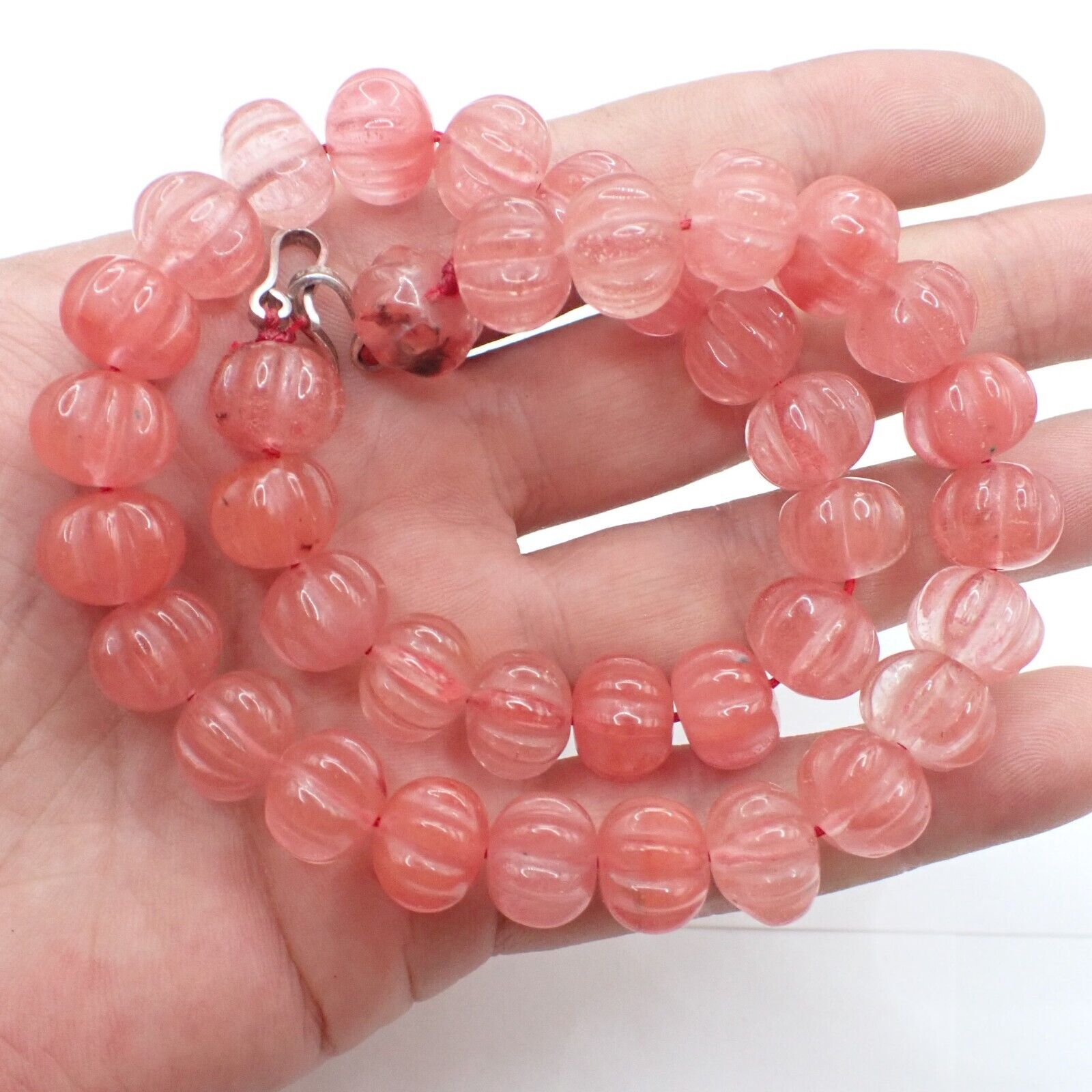 antique peking glass beaded necklace pink melons collection estate rare Asian