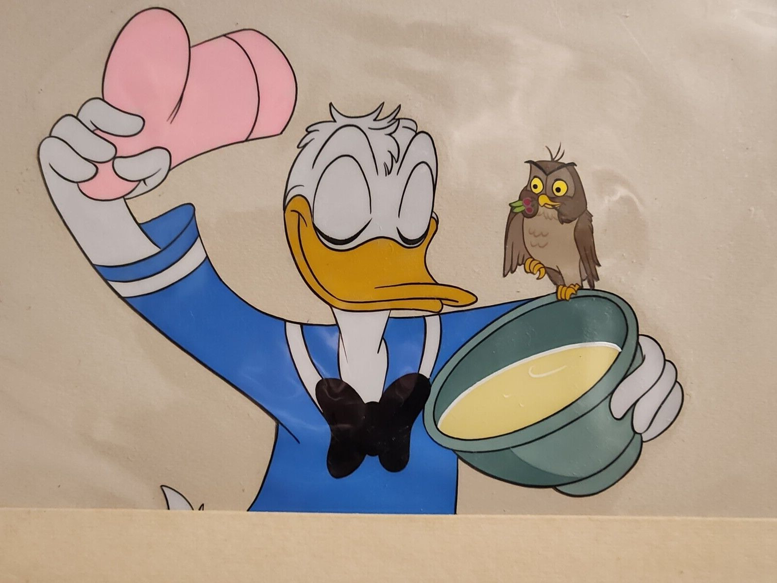 1950s DONALD DUCK WISE OWL ORIGINAL HAND PAINTED PRODUCTION CELLULOID DRAWING