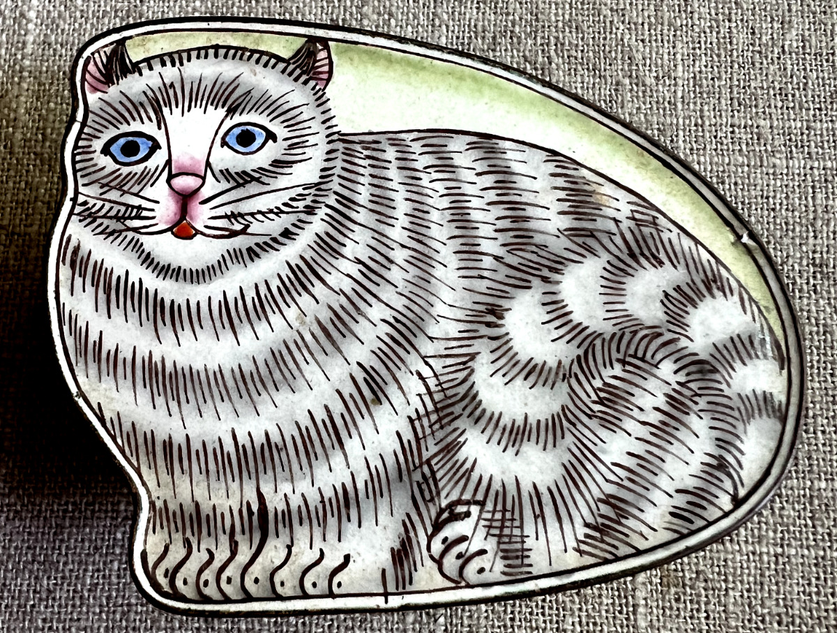 Vintage Cloisonné Enamel Cat Jewelry Box