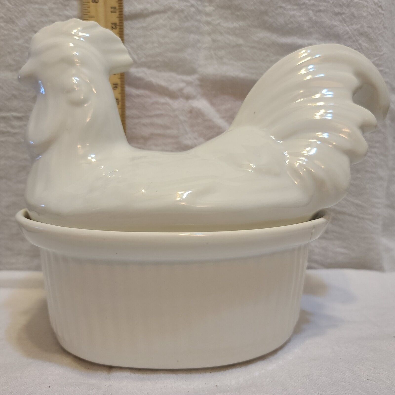 Vintage White Porcelain Tureen With Lid Decorated With Rooster Cali USA