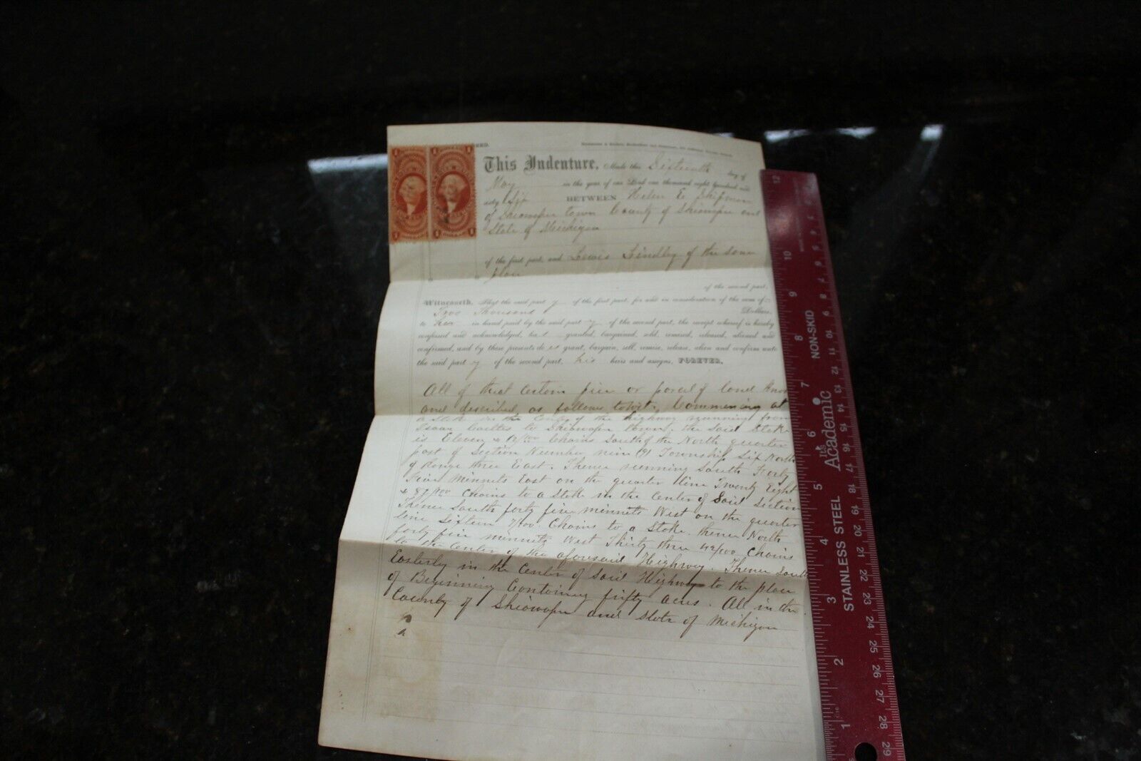Antique Handwritten Indenture Mortgage 1866 With 2 Hand Cancelled IRS Stamps