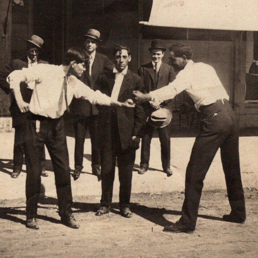 Antique 1900s Street Bare Knuckle Boxing Fight Amateur Photo Photograph