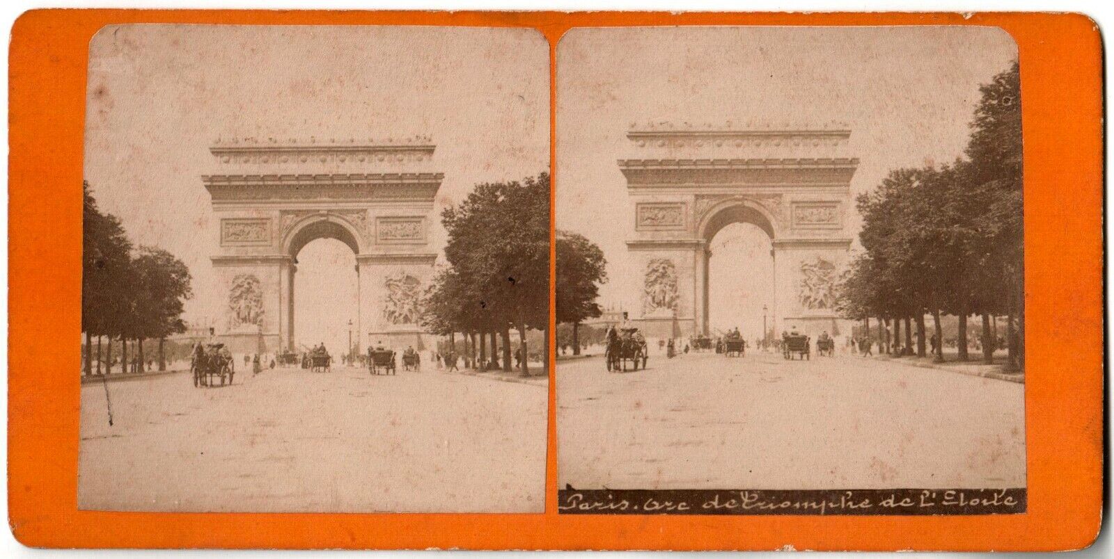 Paris.Arc de Triomphe de l\'Etoile.Albuminated Stereo Photo.Horse Cars.1880