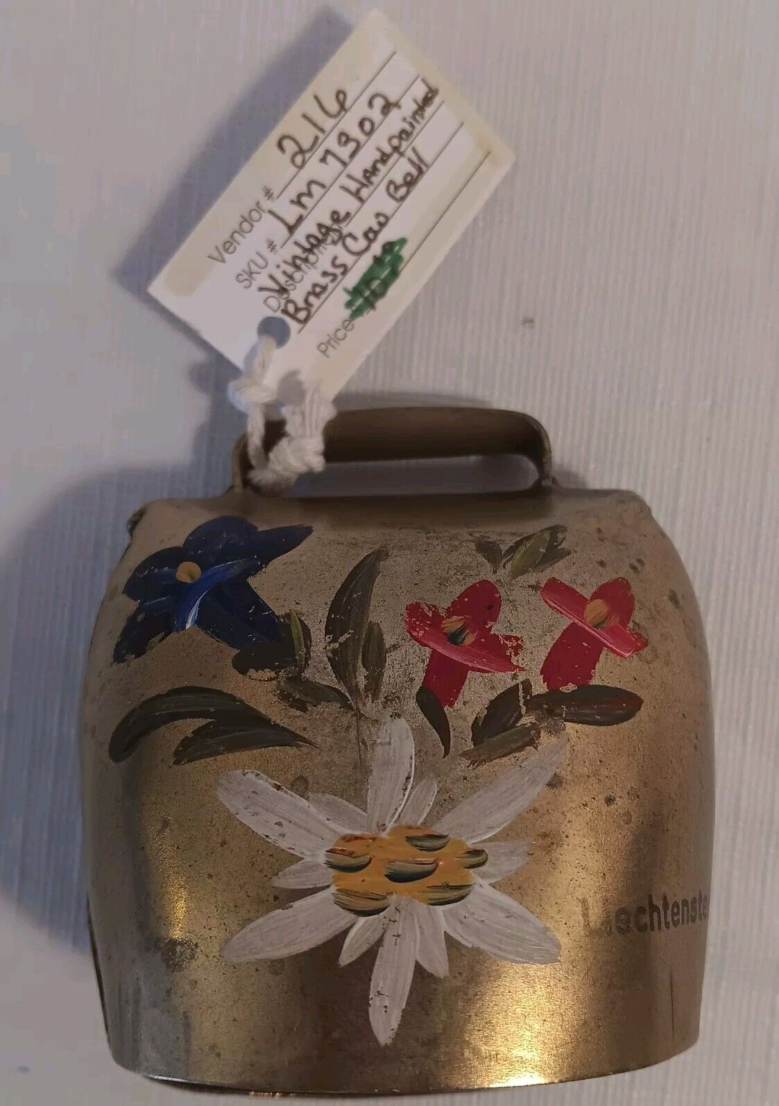 Vintage Antique Hand Painted Brass Cow Bell GERMAN LIECHTENSTEIN BEAUTIFUL