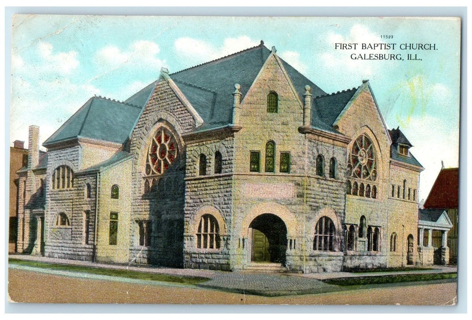 c1910\'s First Baptist Church Exterior Roadside Galesburg Illinois IL Postcard