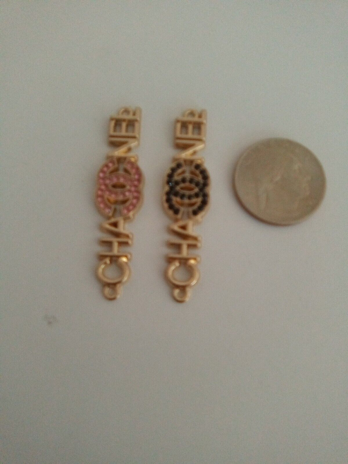 Two Pieces STAMPED Designer Button zipper pull 9*50mm  Gold   tone Chanel 