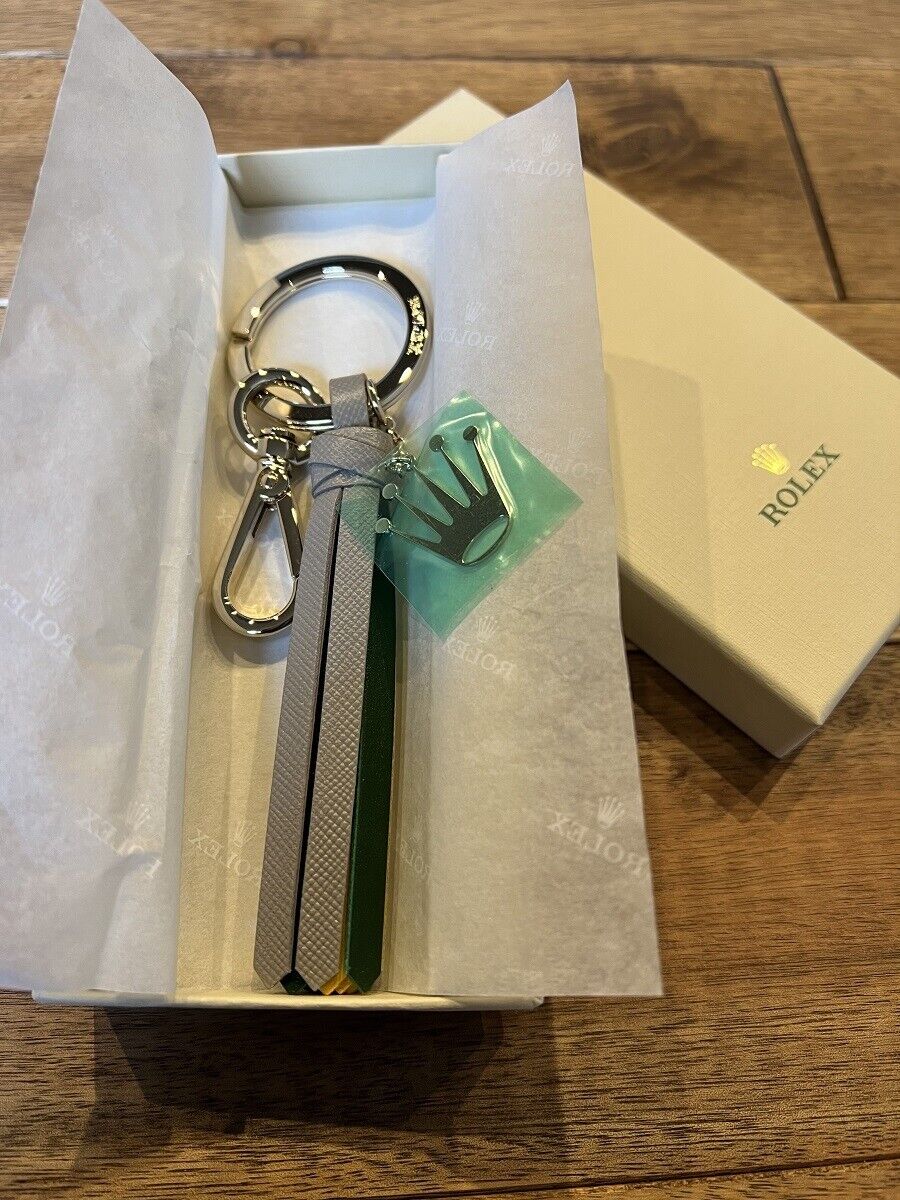 ROLEX Novelty Limited Crown Leather Keychain Keyring w/box yellow gray green New