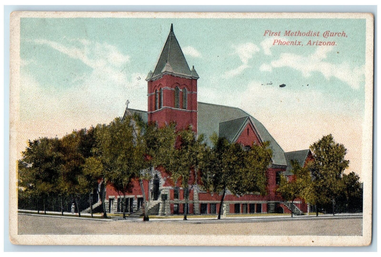 1915 First Methodist Church Building Tower Entrance Phoenix Arizona AR Postcard