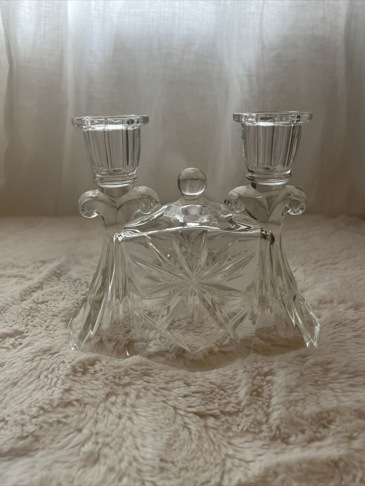 Vintage Glass Candelabra with 2 Candle Holders