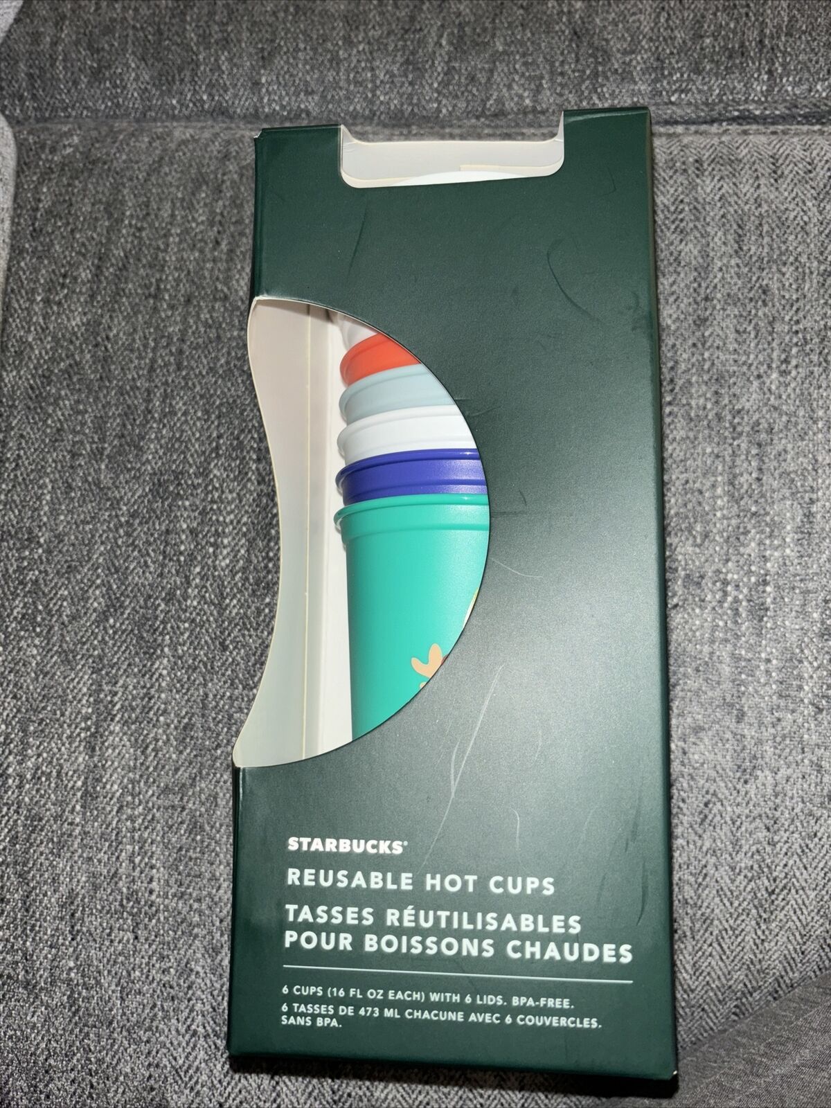 New~Starbucks Tropical Palm Reusable 6 Pack Hot Cups with Lids Beach Theme