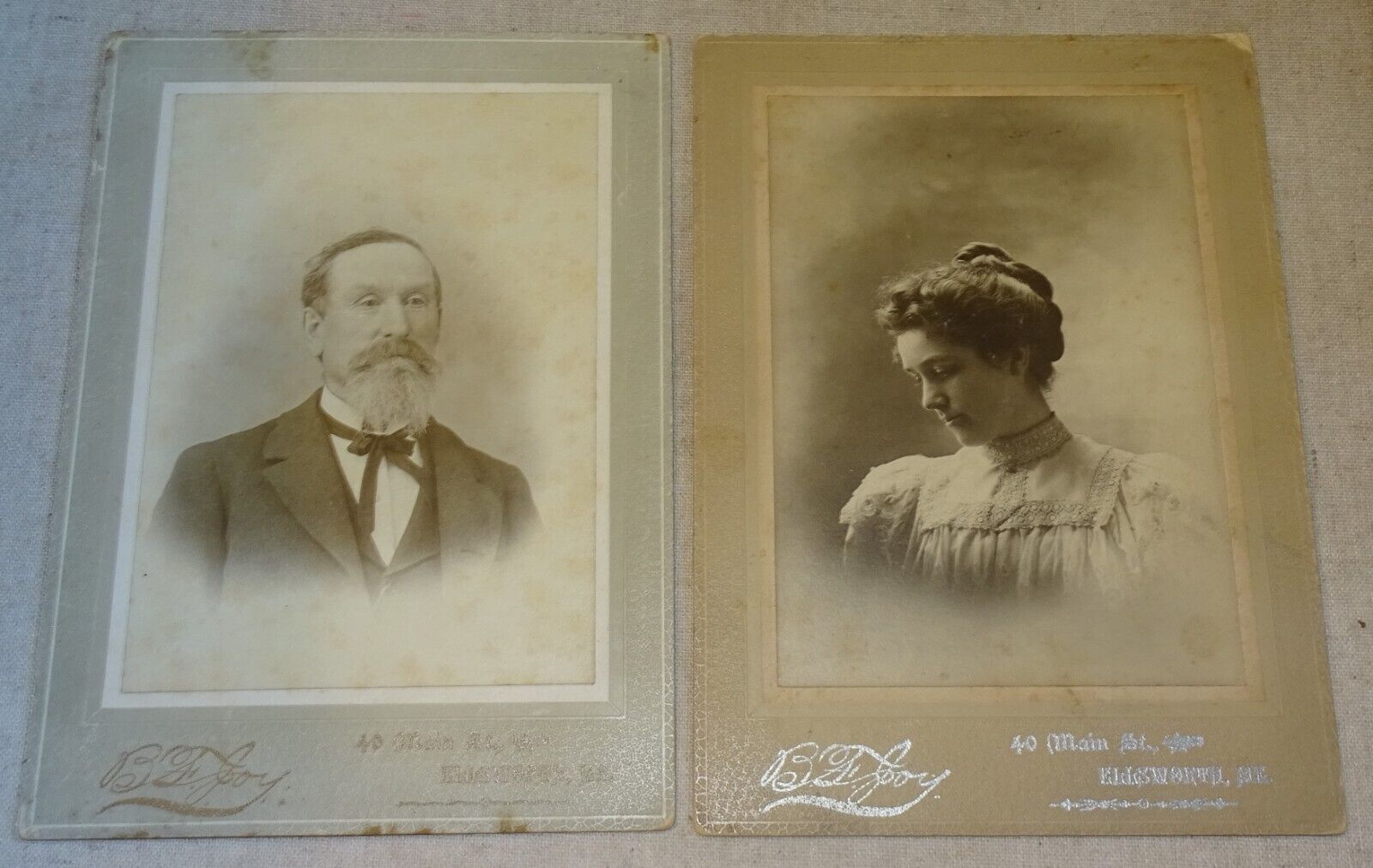 Ellsworth Maine B. F. Joy Cabinet Photographs ALICE PARKER & HENRY MOORE c.1880s