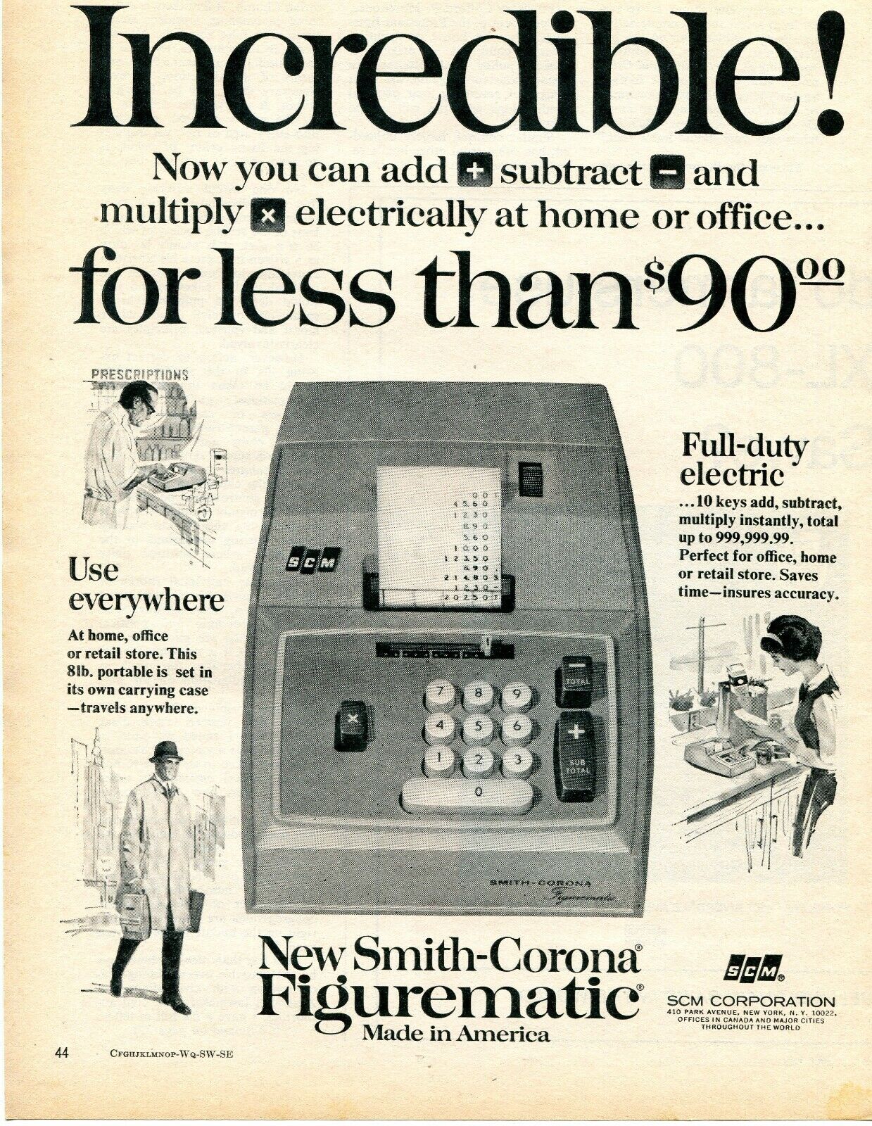1966 Print Ad of Smith Corona SCM Figurematic Calculator