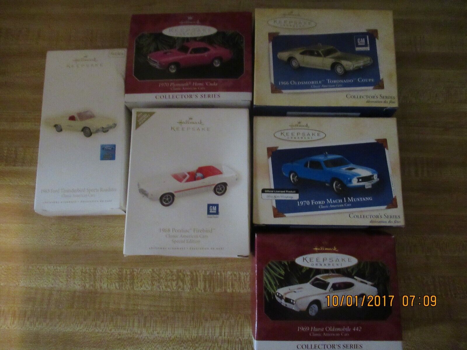 6 hallmark keepsake classic car ornaments 2 fords/2 oldsmobile/ 1 plymouth/1 pon