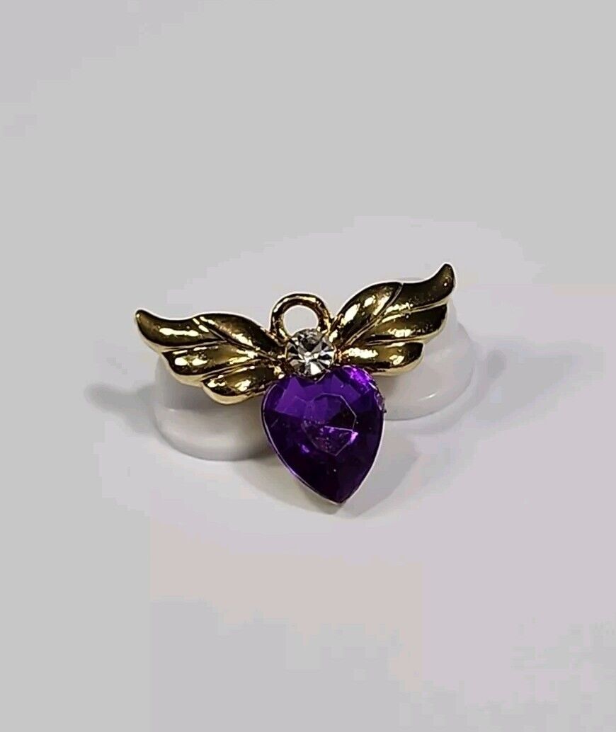 February AVON Birthstone Angel Wings Lapel Pin Faux Amethyst Purple Color