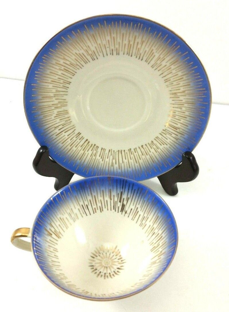 Winterling Marktleuthen Barvaria Cup and Saucer White Blue Gold Bone China