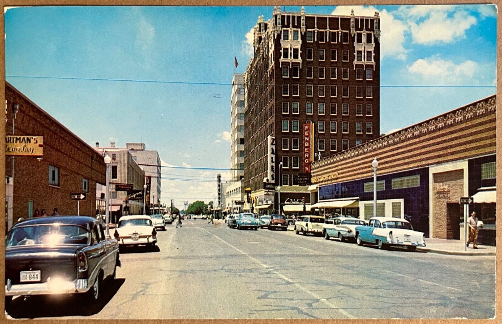Amarillo Texas Main Street Old Cars People Postcard c1950