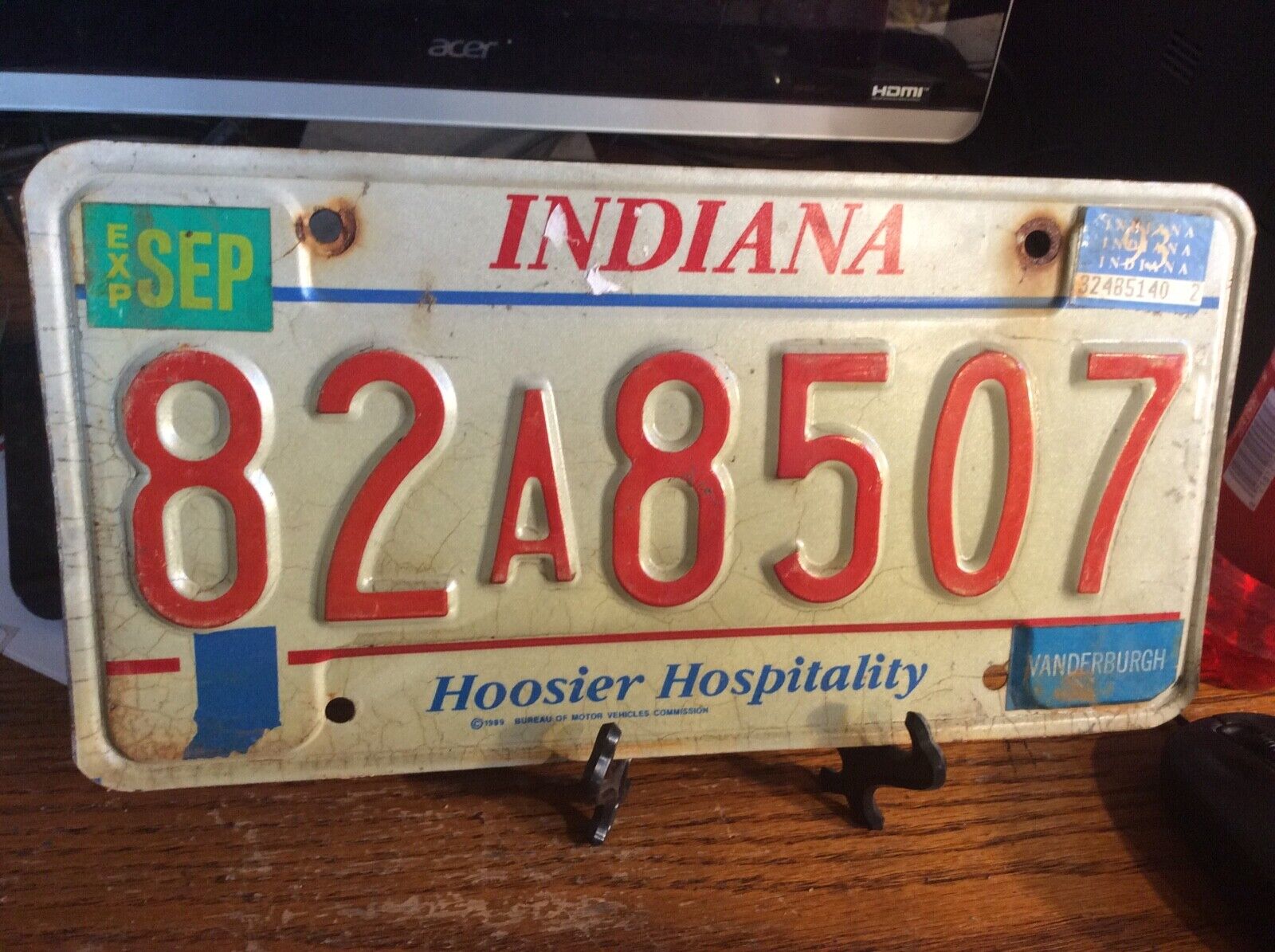 Vintage Indiana License Plate -  - Single Plate  1993
