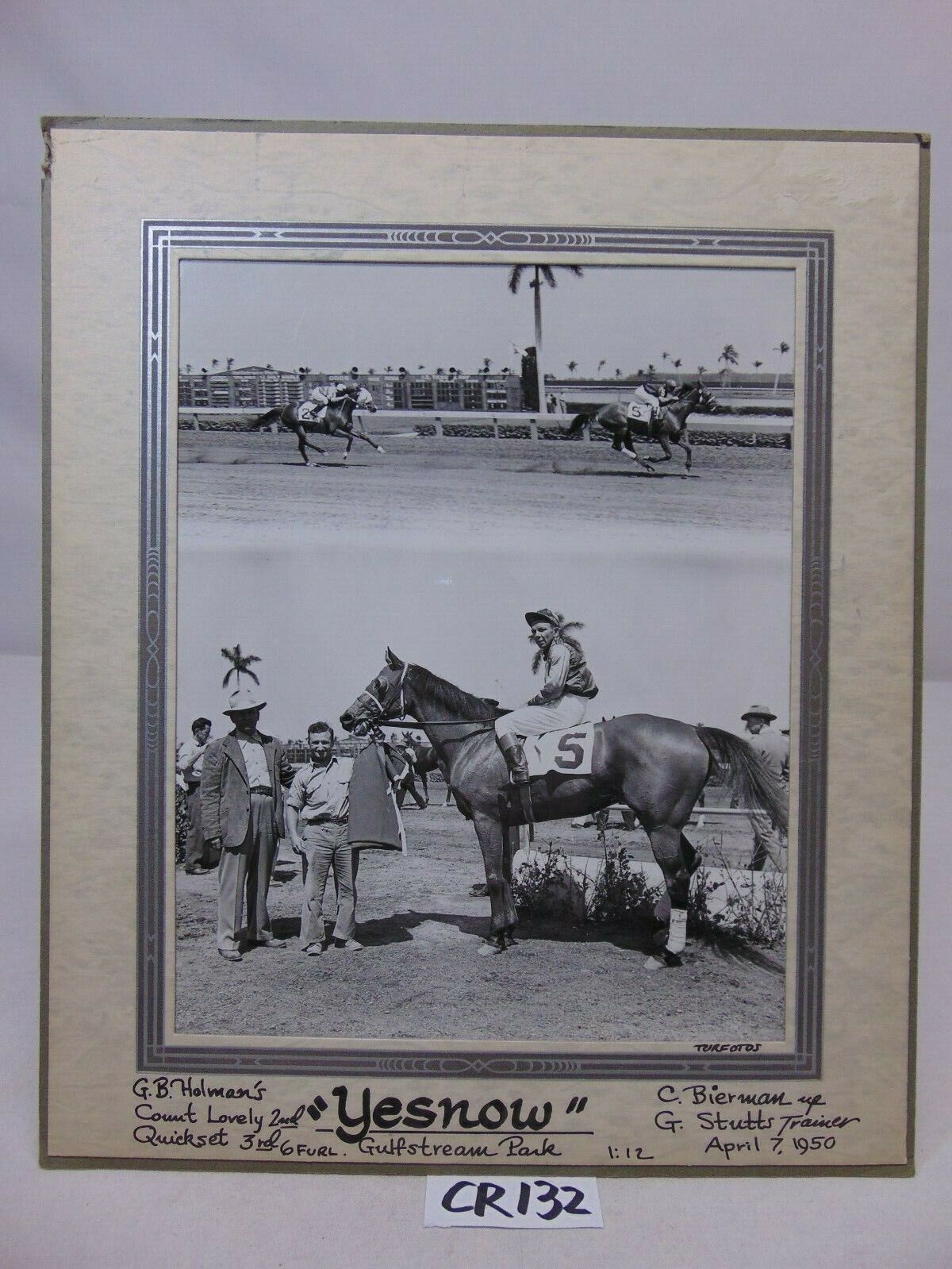 4-7-1950 PRESS PHOTO JOCKEYS ON HORSES RACE AT GULFSTREAM PARK-YESNOW-C BIERMAN 