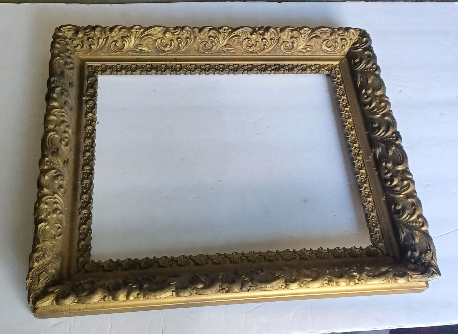 Antique vtg gold ornate wooden picture photo frame gilded scroll rectangle deep