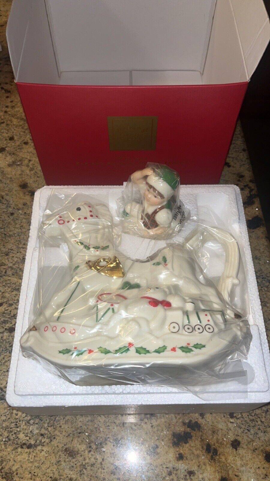 Lenox For The Holidays Elf And The Rocking Horse Teapot And (2) Candy Dishes New